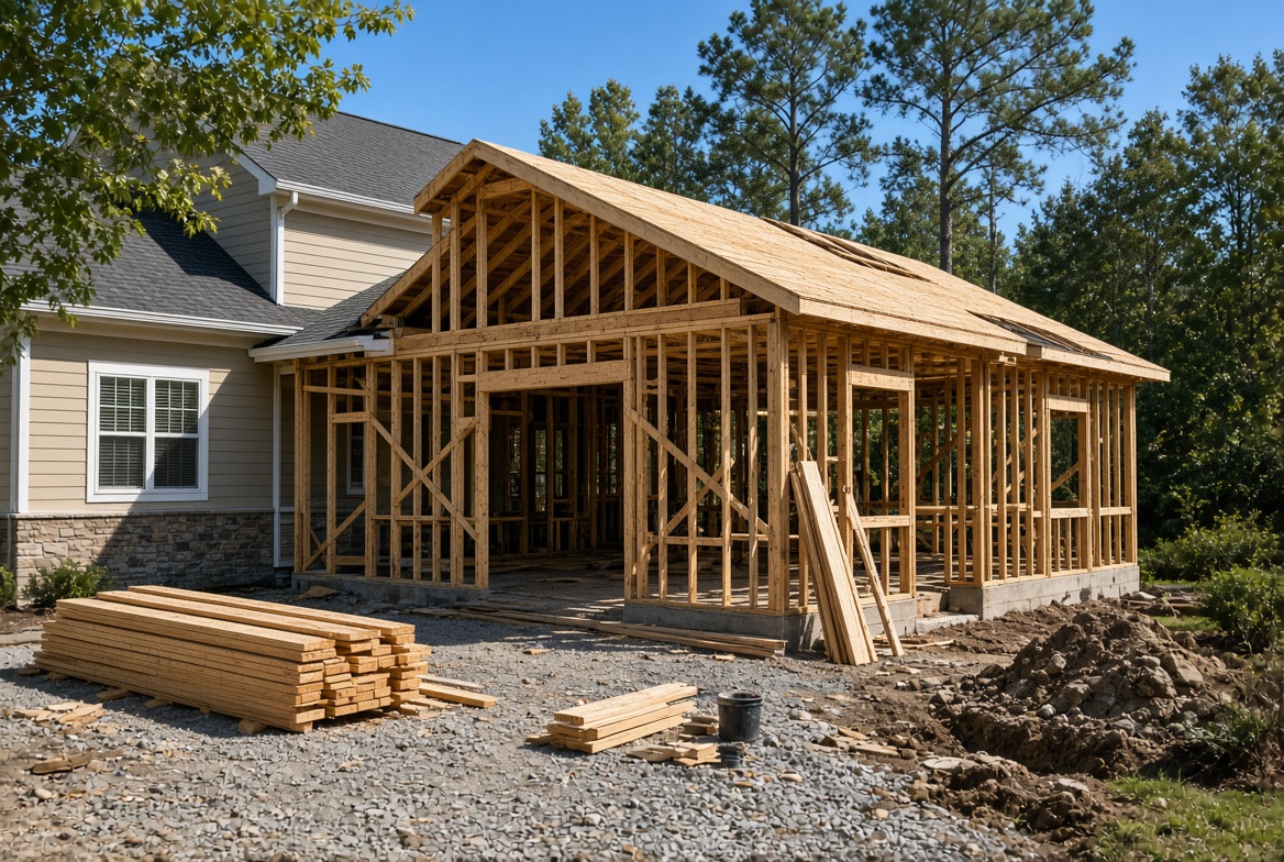 Home addition framing in progress